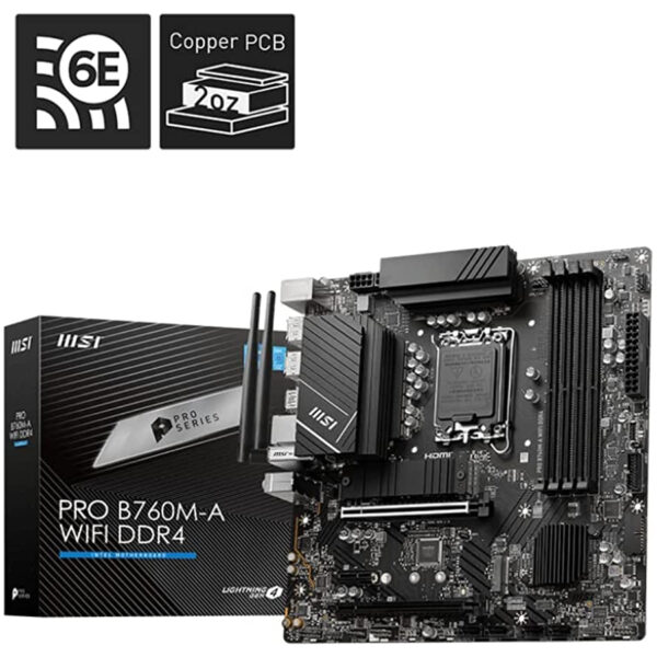 MOTHERBOARD MSI (PRO B760M-A WIFI DDR4) SOCKET 1700,4*DDR4 5333,2*HDMI,2*DP,2*M.2,MICRO ATX