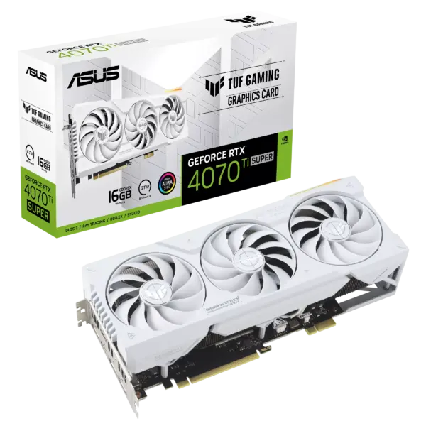 TARJETA DE VIDEO ASUS (TUF-RTX4070TIS-16G-BTF-WHIT E) REQUIERE CONECTOR BTF,PCI 4,2*HDMI,3*DP,3*FAN