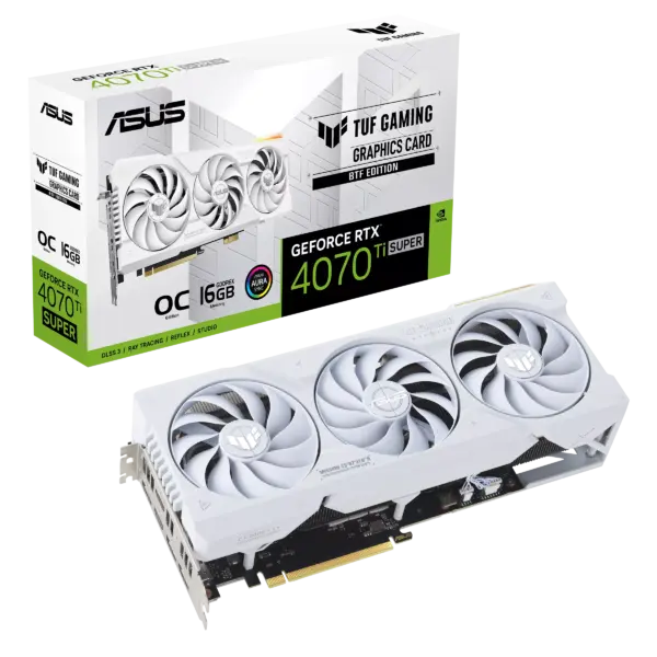 TARJETA DE VIDEO ASUS (TUF-RTX4070TIS-O16G-BTF-WHI TE)256BIT,PCI-E 4.0,2*HDMI2.1A,3*DP1.4A,TRI FAN