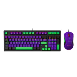 KIT TECLADO Y MOUSE XZ-201 (XZPKT1MV) MECANICO RGB,INGLES,MOUSE 7200DPI,6 BOTONES,USB,MORADO VERDE