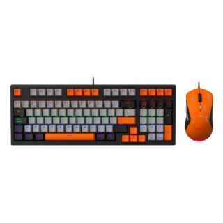 KIT TECLADO Y MOUSE XZ-201 (XZPKT1NG) MECANICO RGB,INGLES,MOUSE 7200DPI,6 BOTONES,USB,NARANJA GRIS