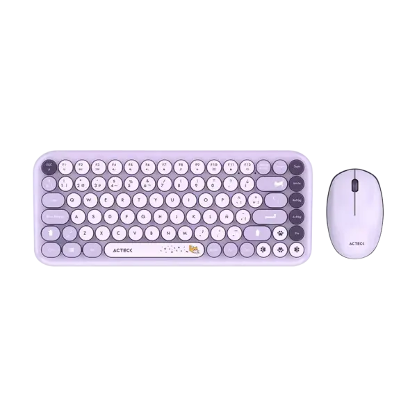 KIT TECLADO Y MOUSE INALAMBRICO ACTECK (AC-940252) MK480 CHIC K-COLORS,RF USB,85 TECLAS,65%,VIOLETA