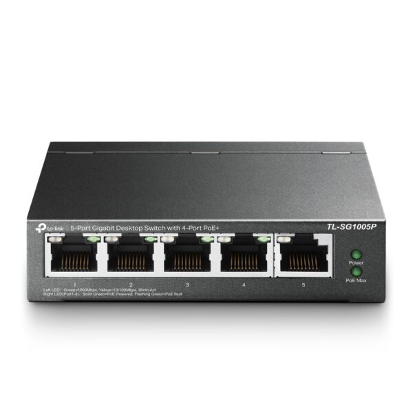 SWITCH TP-LINK (TL-SG1005P) ESCRITORIO, 5X GIGABIT, 10 GBPS, NO ADMINISTRABLE, 4X POE+