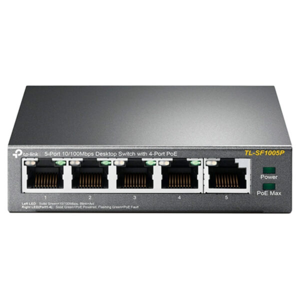 SWITCH TP-LINK (TL-SF1005P) ESCRITORIO, 5X ETHERNET, 1 GBPS,2000 ENTRADAS,NO ADMINISTRABLE,4X POE+