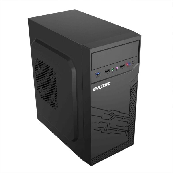 GABINETE EVOTEC (EV-1024) MINI ATX, FUENTE 500W, 3 VENTILADORES, 2*USB 3.0,NEGRO - Image 2