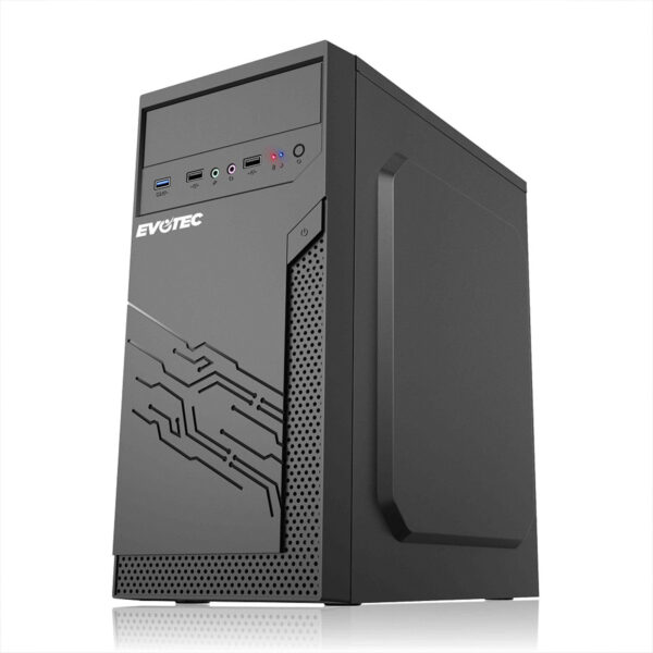 GABINETE EVOTEC (EV-1024) MINI ATX, FUENTE 500W, 3 VENTILADORES, 2*USB 3.0,NEGRO