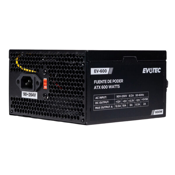 FUENTE DE PODER EVOTEC (EV-600) 600W,24 PINES,2 SATA, FLOPPY, MOLEX, PAQUETE INDIVIDUAL - Image 2