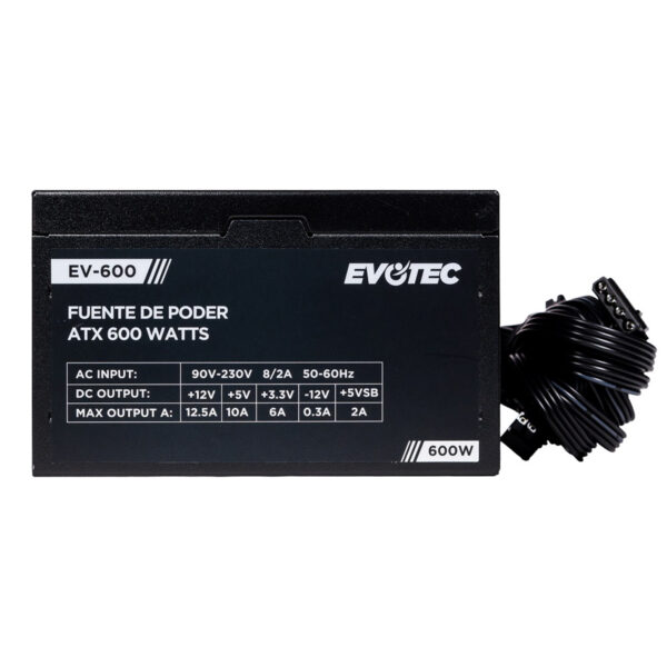 FUENTE DE PODER EVOTEC (EV-600) 600W,24 PINES,2 SATA, FLOPPY, MOLEX, PAQUETE INDIVIDUAL - Image 3