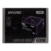 FUENTE DE PODER EVOTEC (EV-600) 600W,24 PINES,2 SATA, FLOPPY, MOLEX, PAQUETE INDIVIDUAL