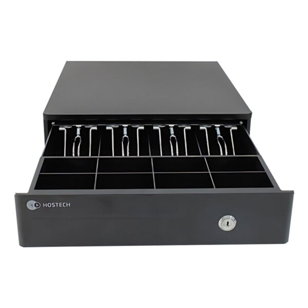 CAJON DE DINERO STYLOS (HTPOSCD1B) HOSTECH HT-300, 4*BILLETES, 8*MONEDAS, CABLE RJ11, ACERO, NEGRO - Image 3