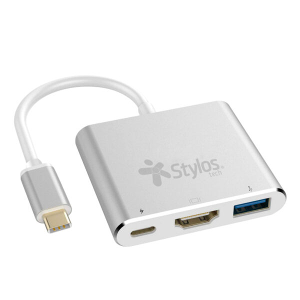 ADAPTADOR STYLOS (STCBHUB31S) HUB 3 EN 1, USB C A HDMI+USB 3.0+USB TIPO C, GRIS - Image 3