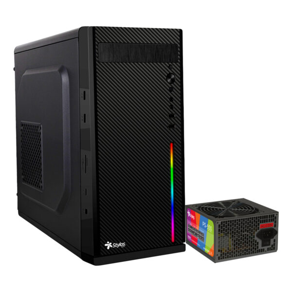 GABINETE STYLOS (STGASC1B) SECAI, MICRO ATX, 2*USB 1.0, 1*USB 3.0, RGB, FUENTE 550W, NEGRO - Image 2