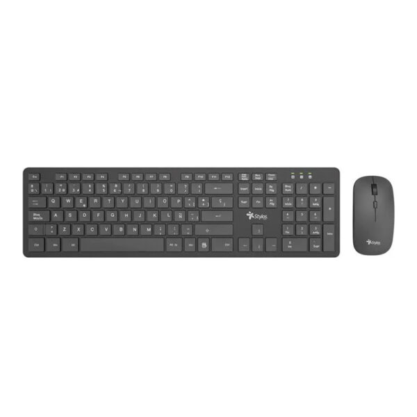 KIT TECLADO Y MOUSE INALAMBRICO STYLOS (STPKTM5B), 105 TECLAS,MOUSE 2 BOTONES,1600DPI,USB NANO,NEGRO