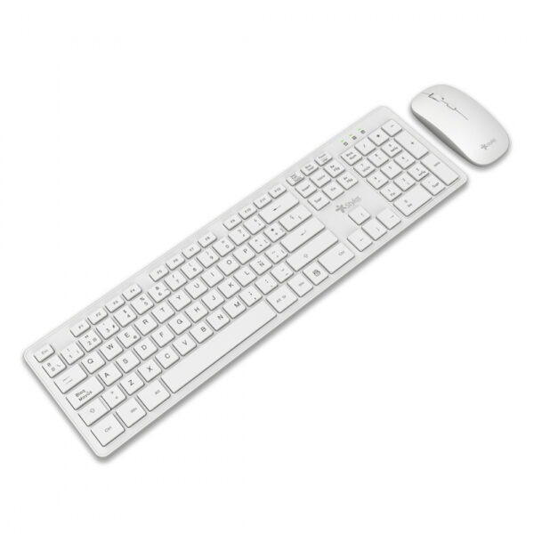 KIT TECLADO Y MOUSE INALAMBRICO STYLOS (STPKTM5W),105 TECLAS,MOUSE 2 BOTONES,1600DPI,USB NANO,BLANCO