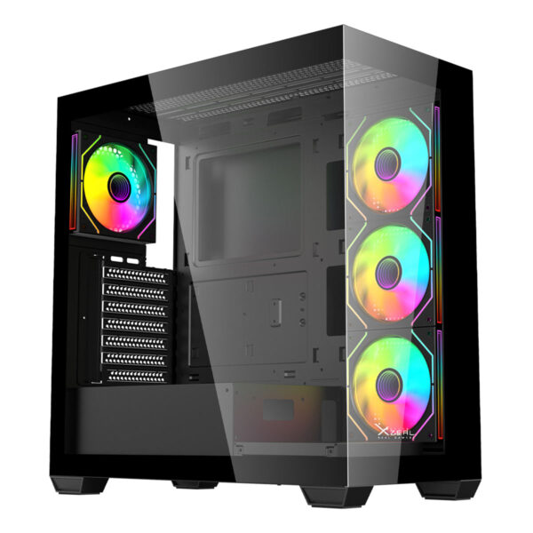 GABINETE XZEAL (XZCGB08B) YRDEN XZ140, ATX,CRISTAL, 4*VENT RGB, SIN FUENTE. NEGRO