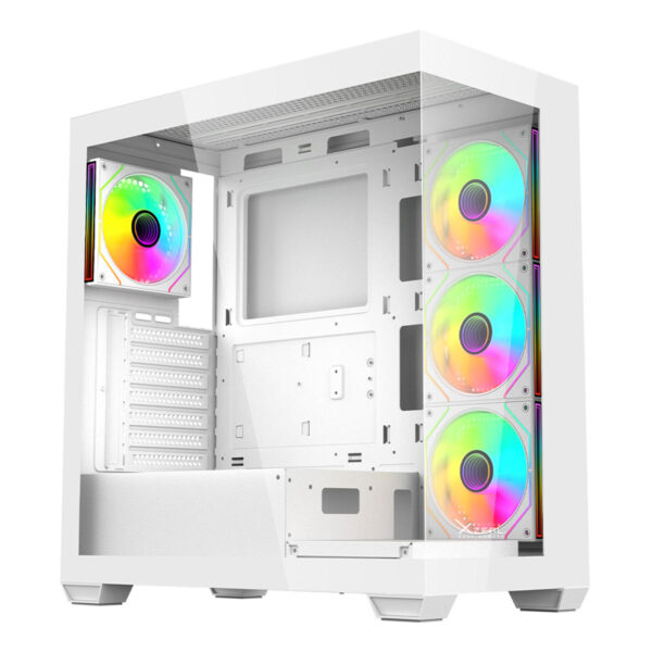 GABINETE XZEAL (XZCGB08W) YRDEN XZ140, ATX, CRISTAL, 4*VENT RGB, SIN FUENTE, BLANCO