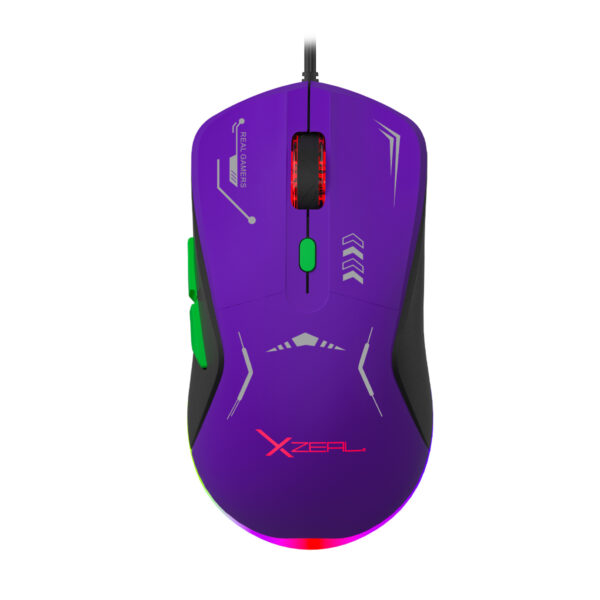 MOUSE XZEAL (XZPM1MV) XZ-401, 6 BOTONES, RGB, 7200DPI, USB 1.5 M, MORADO-VERDE