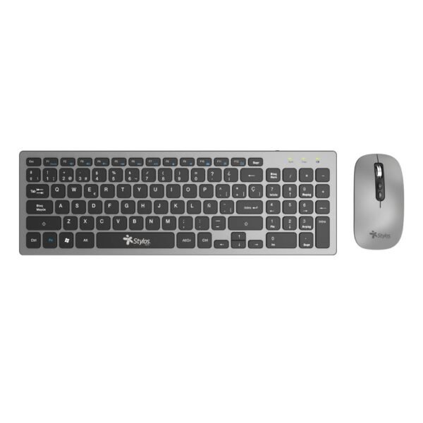 KIT TECLADO Y MOUSE INALAMBRICO STYLOS (STPKTM6G) 96 TECLAS, MOUSE 5 BOTONES, 1600DPI, NEGRO/GRIS