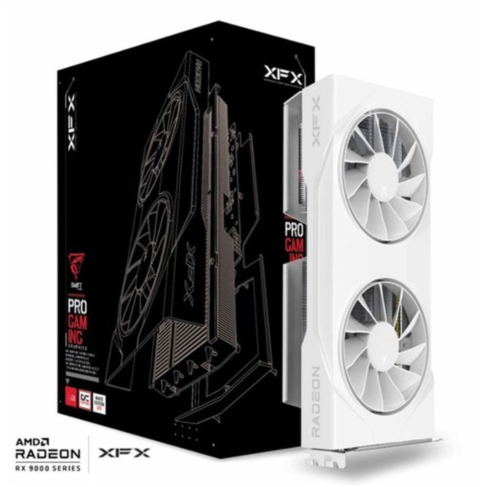 TARJETA DE VIDEO XFX (RX-96TSW8GWQ) SWIFT RX9060XT OC,8GB GDDR6,1900MHZ,2*DP,HDMI,2*FAN,BLANCA