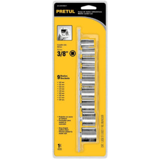 JD-3/8X10MM-P JUEGO DE 9 DADOS MM PRETUL 3/8"