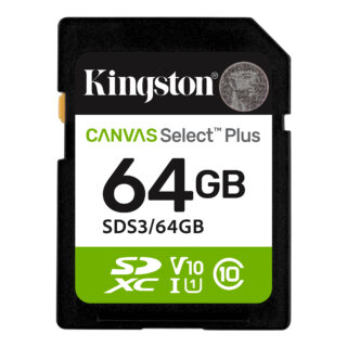 MEMORIA SD SDXC KINGSTON 64GB (SDS3/64GB) CANVAS SELECT PLUS, UHS-I CLASE 10
