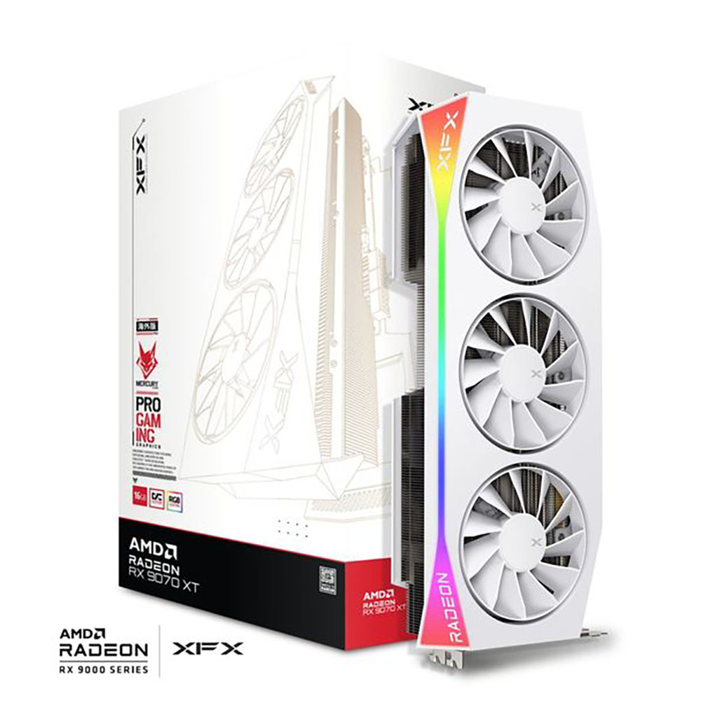 TARJETA DE VIDEO XFX (RX-97TRGBBW9) MERCURY RADEON RX 9070XT,16GB GDDR6,2570MHZ,3*DP,HDMI, BLANCA