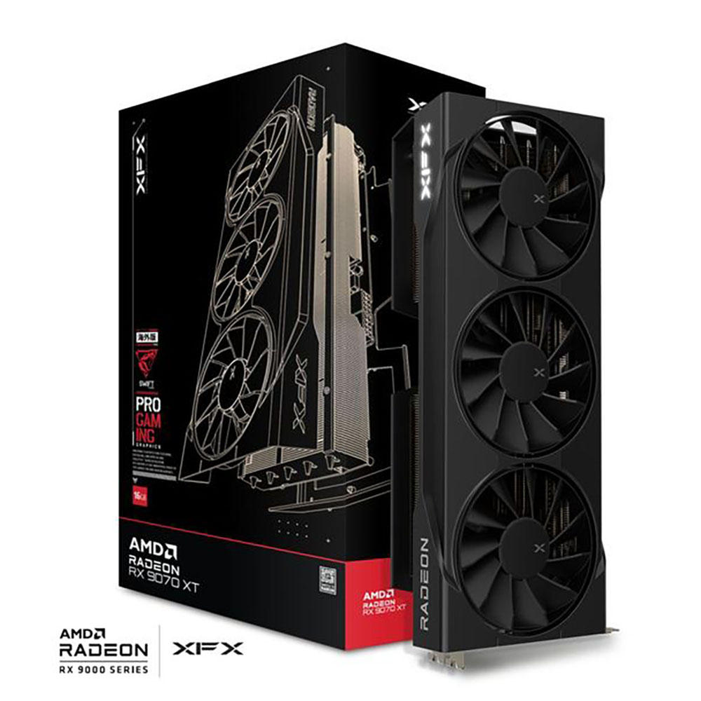 TARJETA DE VIDEO XFX (RX-97TSWF3B9) SWIFT RADEON RX9070XT, 16GB, 2400MHZ, 3*DP, HDMI, 3*FAN, NEGRO