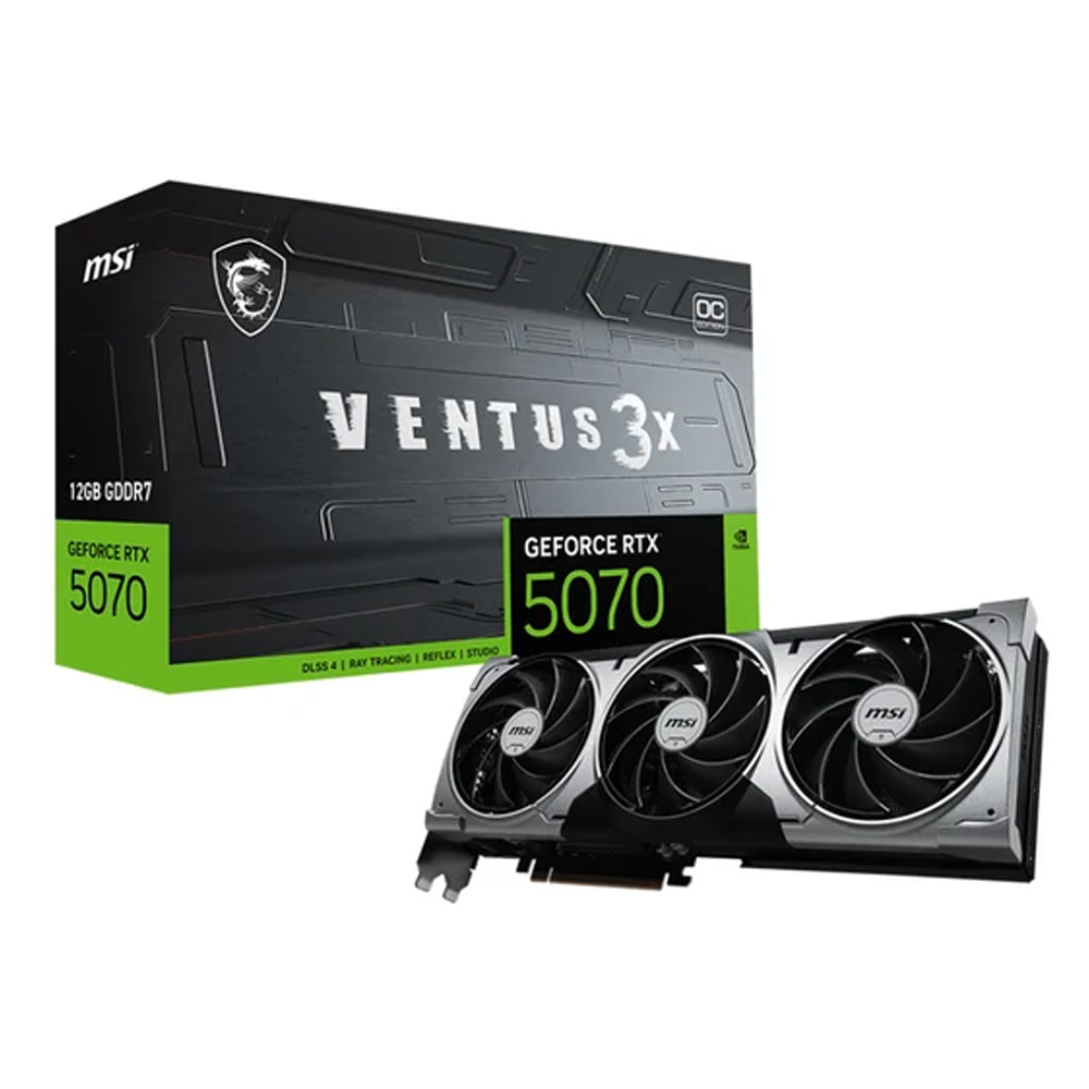 TARJETA DE VIDEO MSI (RTX 5070 12G VENTUS 3X OC) 12GB DDR7, 2557 MHZ, 1*HDMI, 3*DP, 3 FAN
