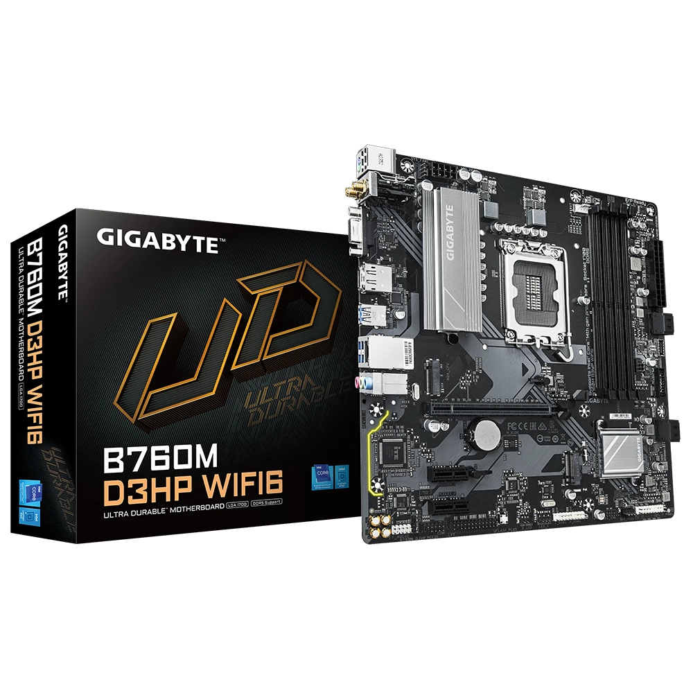 MOTHERBOARD GIGABYTE (B760M D3HP WIFI6) SOCKET 1700,4*DDR5 5600MHZ,HDMI,DP,VGA,WIFI,BT 5.3,MICRO ATX