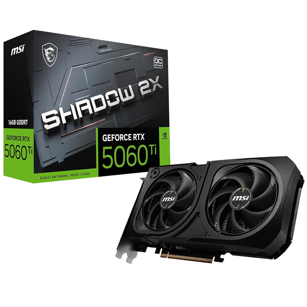 TARJETA DE VIDEO MSI (RTX 5060 TI 16G SHADOW 2X OC PLUS) 16GB GDDR7, 2617 MHZ, 1*HDMI, 3*DP, 2*FAN