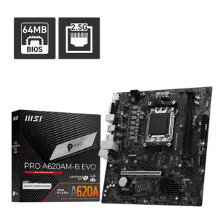 MOTHERBOARD MSI (PRO A620AM-B EVO) SOCKET AM5, 2*DDR5 6800, HDMI,VGA, M-ATX