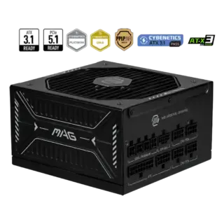 FUENTE DE PODER MSI (MAG A850GN PCIE5) 850W, PCI 5.1, 80 PLUS GOLD, PFC ACTIVO, ATX 3.1