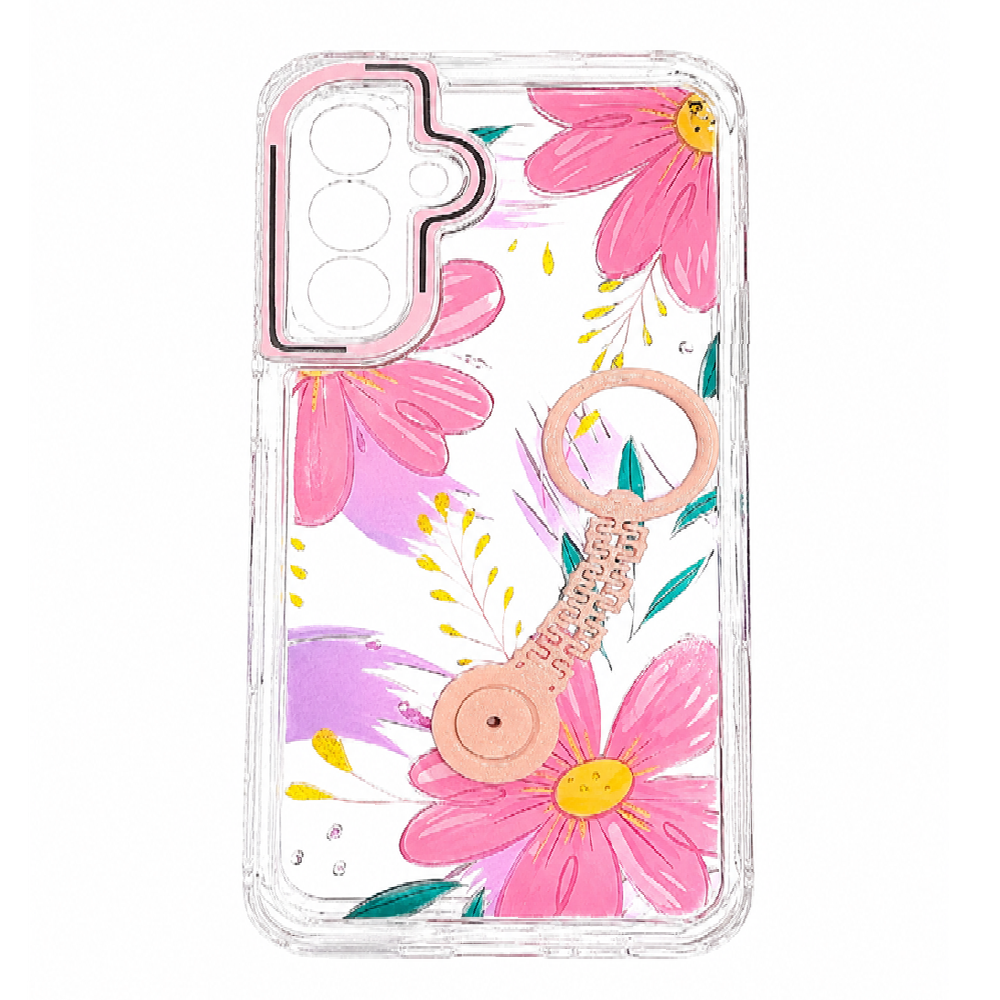 FUNDA 3 EN 1 BLOOMCASE DISEÑO DE FLORES ROSAS Y MORADAS A55 SAMSUNG