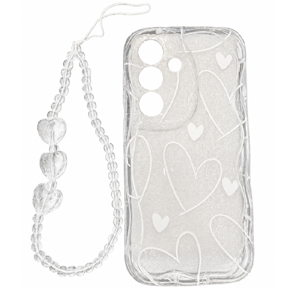 FUNDA CASE PARA SAMSUNG S26 TRANSPARENTE DE USO RUDO DE CORAZON BLANCO