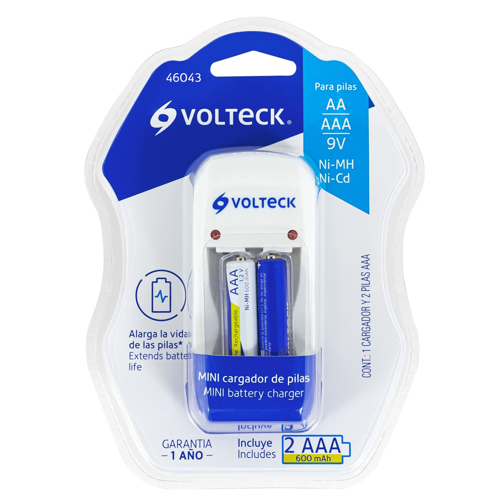 CA-RE-7 CARGADOR PARA BATERIAS AA, AAA, 9V C/2 BATERIAS AAA VOLTECK