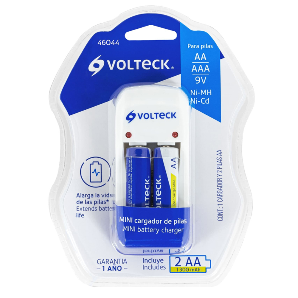 CA-RE-8 CARGADOR PARA BATERIAS AA, AAA, 9V C/2 BATERIAS AA VOLTECK