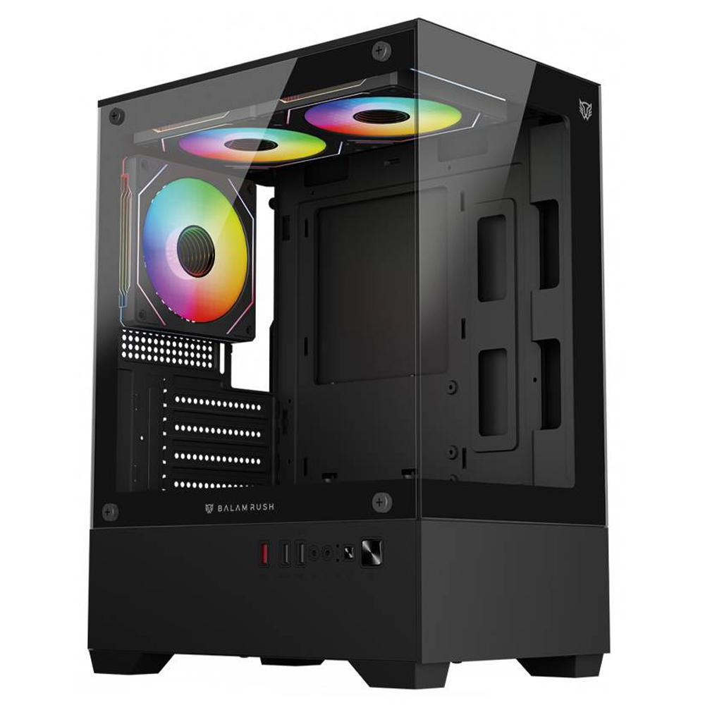 NITROX GLOW CRYSTAL 4700C GABINETE BALAM RUSH, 3X FANS, COLOR NEGRO