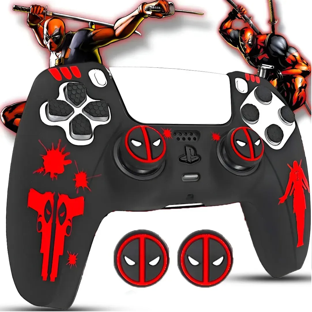 FUNDA PARA CONTROL PS5 DUALSENSE C/2 PROTECTORES DE JOYSTICK, DEADPOOL